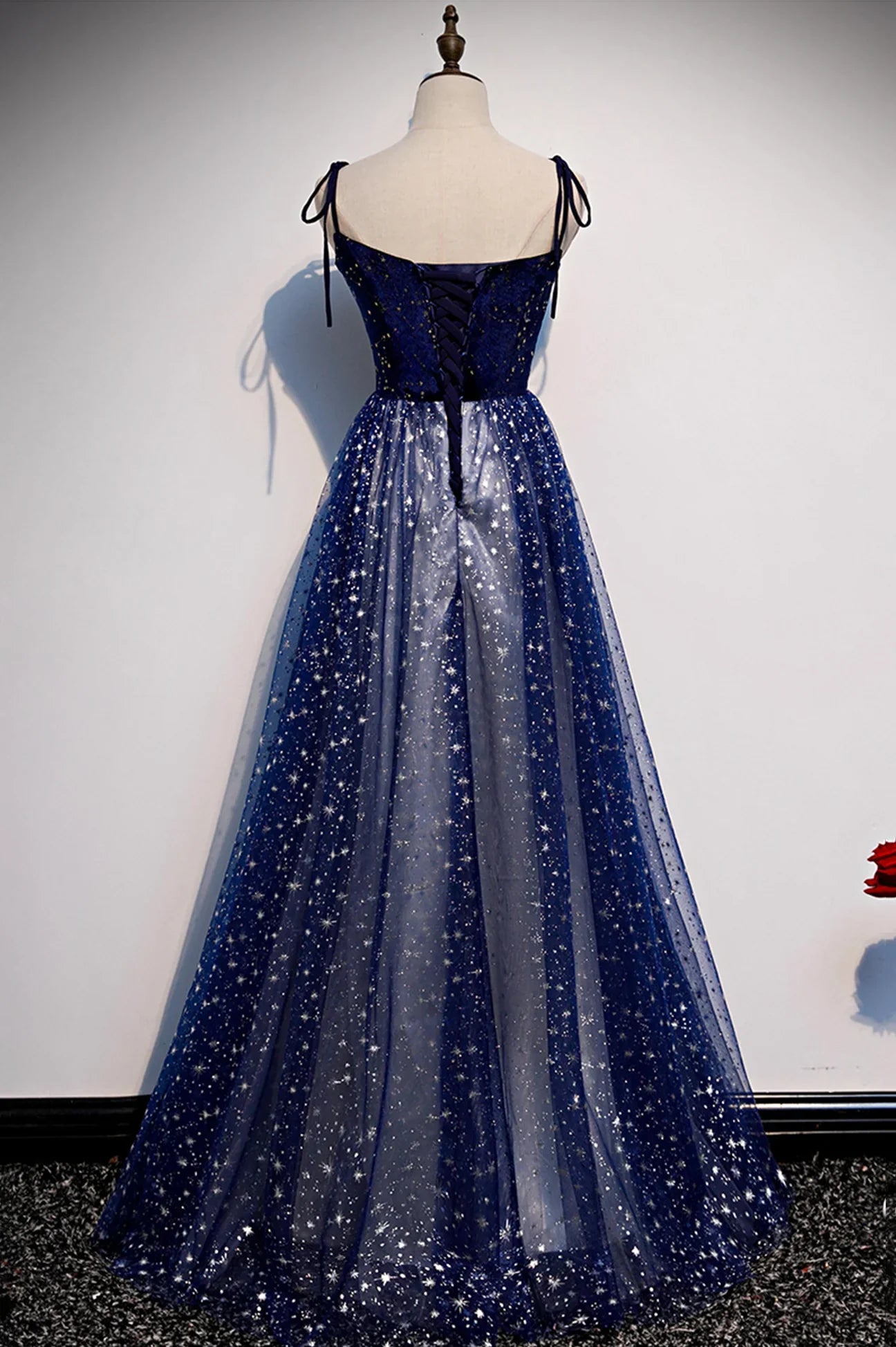 Blue Velvet Tulle Long Prom Dress, Beautiful A-Line Evening Party Dress