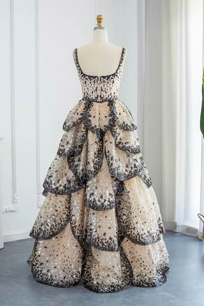 Sparkly Sequin Tiered Ruffles Elegant Women Party Formal Dresses