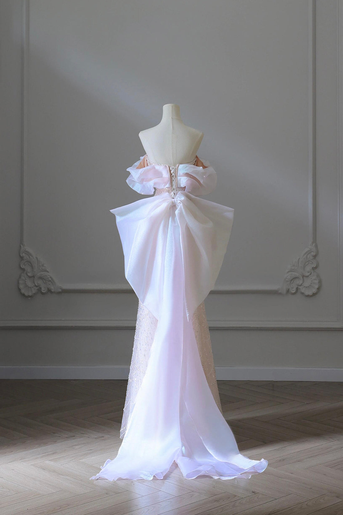 Pink Sequins Strapless Pearls Party Dress, Beautiful Pink A-Line Evening Dress