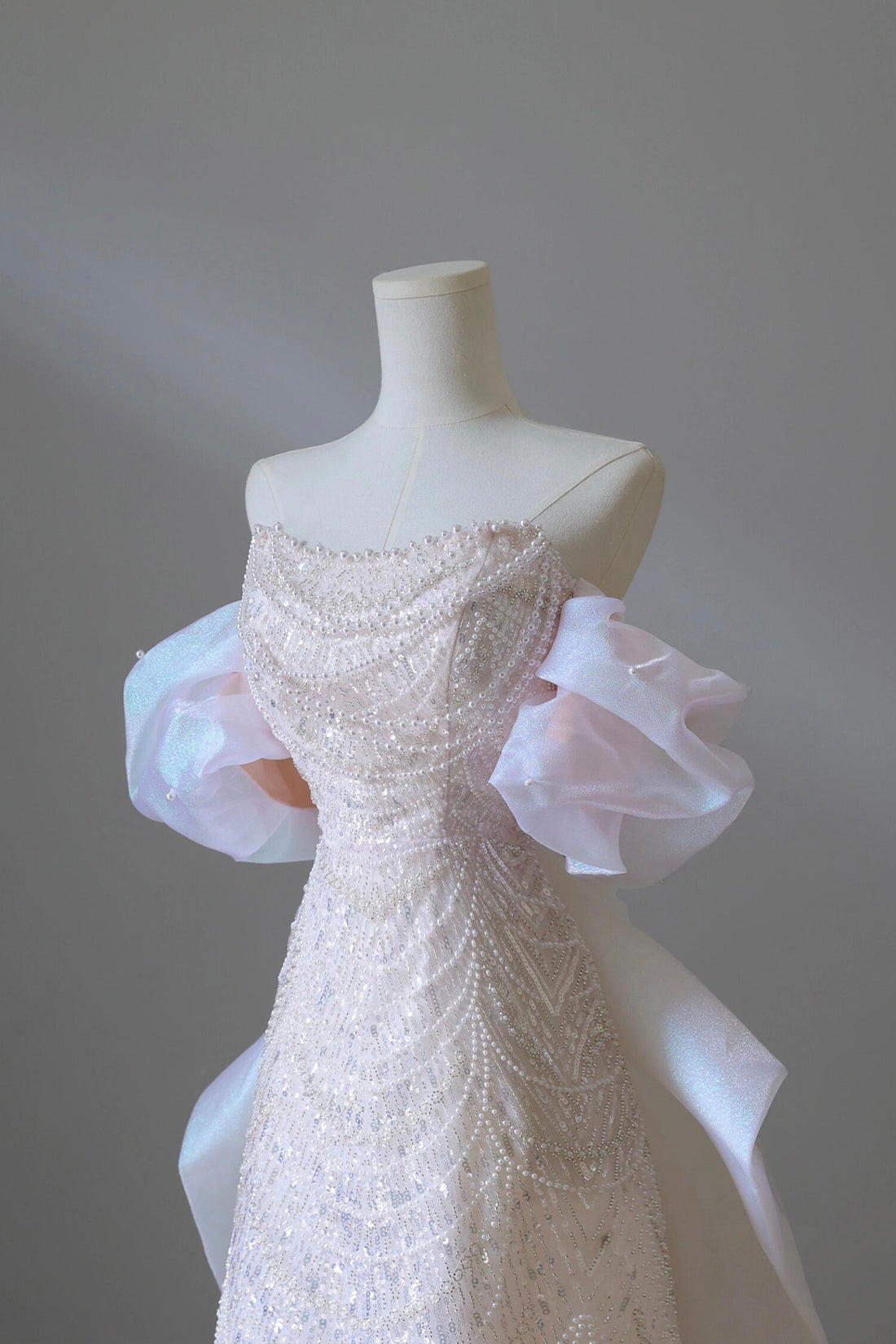 Pink Sequins Strapless Pearls Party Dress, Beautiful Pink A-Line Evening Dress