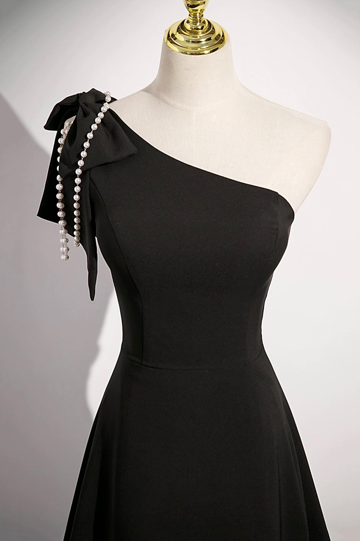 Black One Shoulder Long Prom Dress, Black A-Line Evening Party Dress