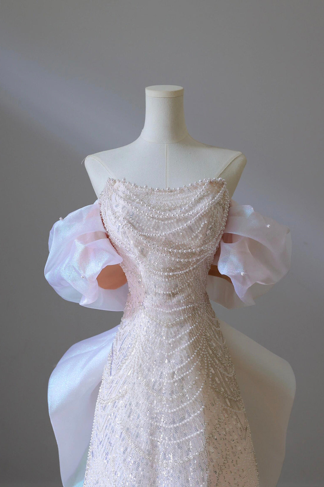 Pink Sequins Strapless Pearls Party Dress, Beautiful Pink A-Line Evening Dress