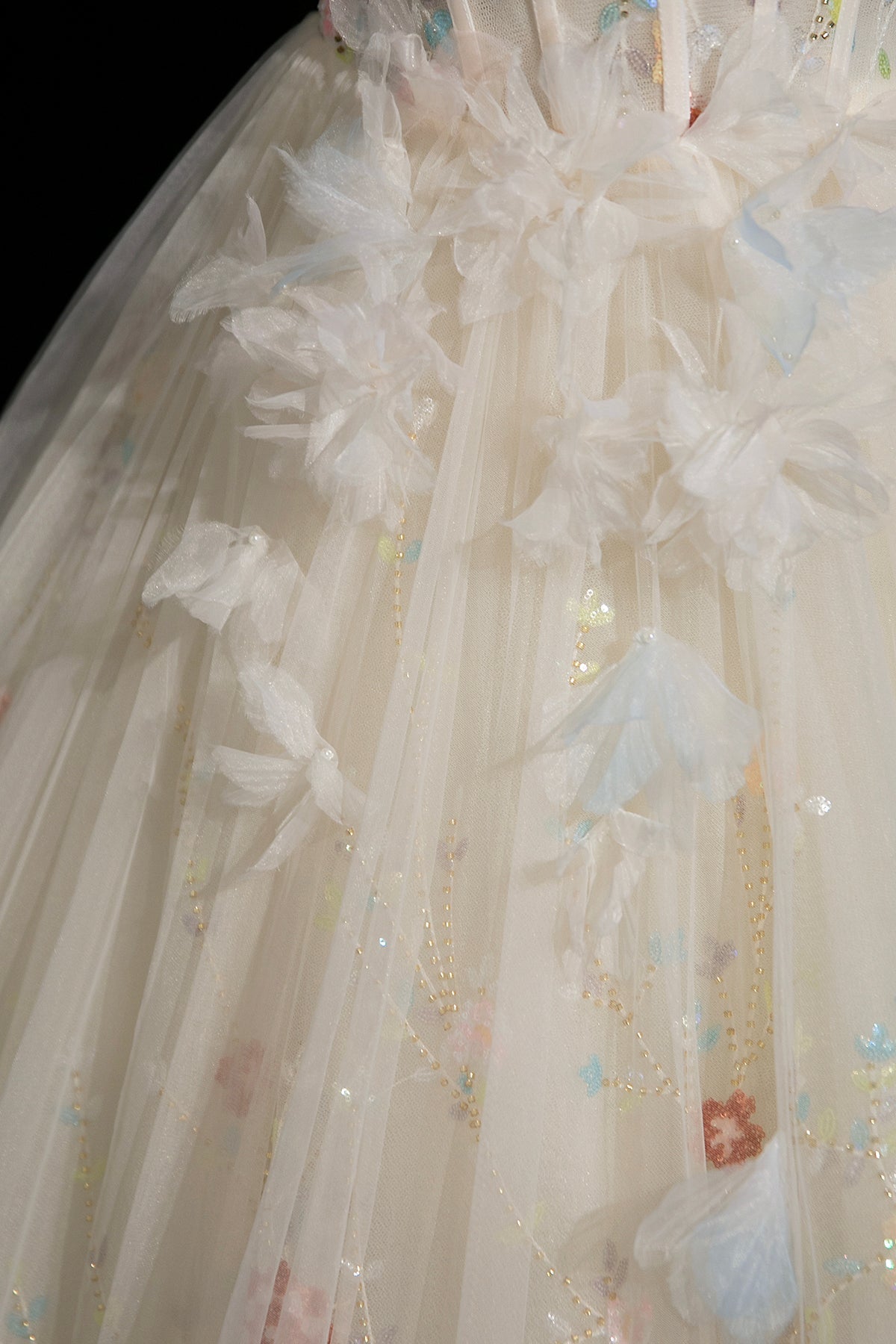 Champagne Tulle Beads Long Prom Dress, Beautiful A-Line Party Dress