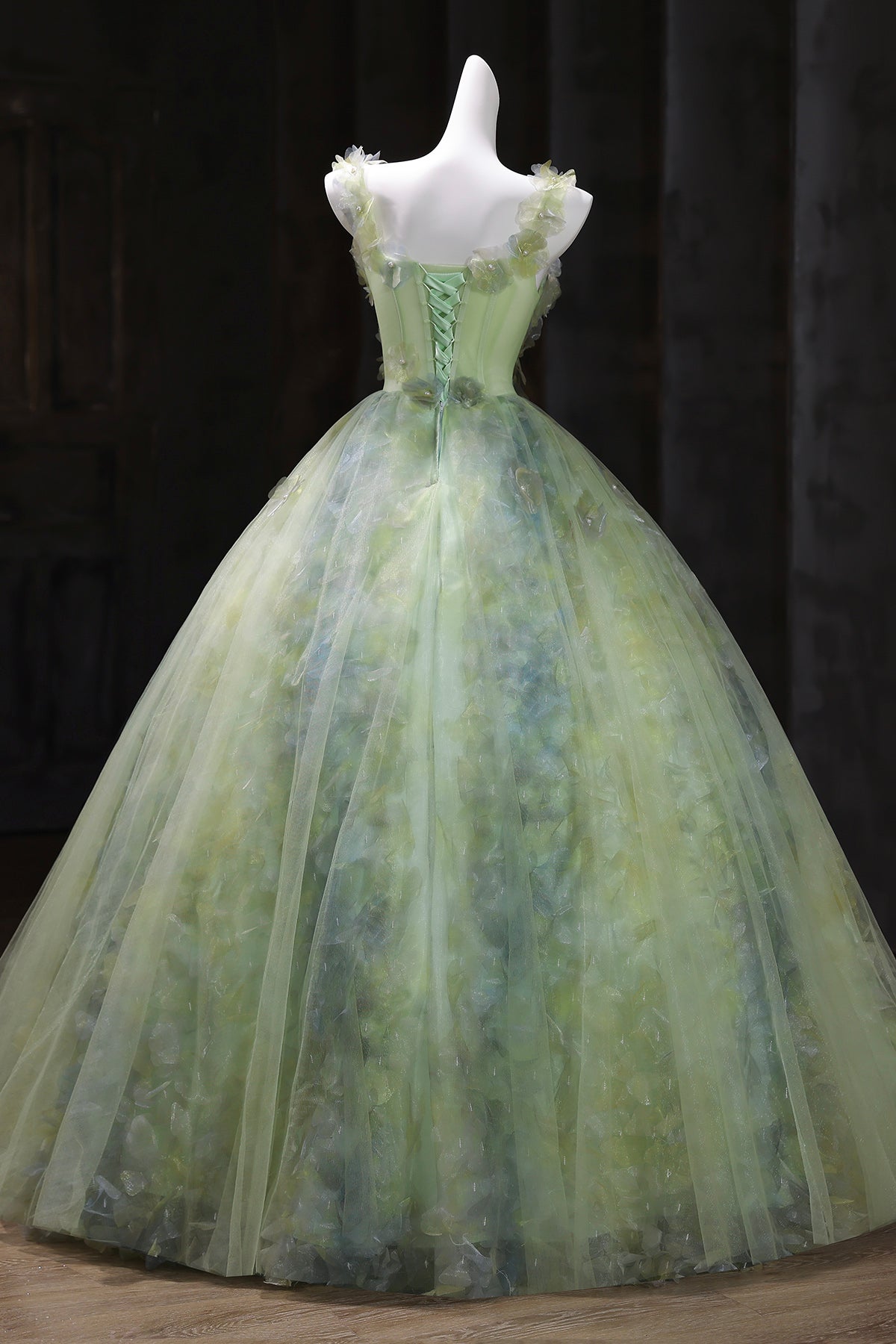 Green Tulle Long Prom Dress, Beautiful A-Line Strapless Evening Dress
