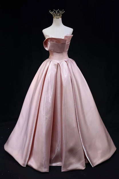 Pink Strapless Satin Long Prom Dress, Beautiful A-Line Evening Party Dress