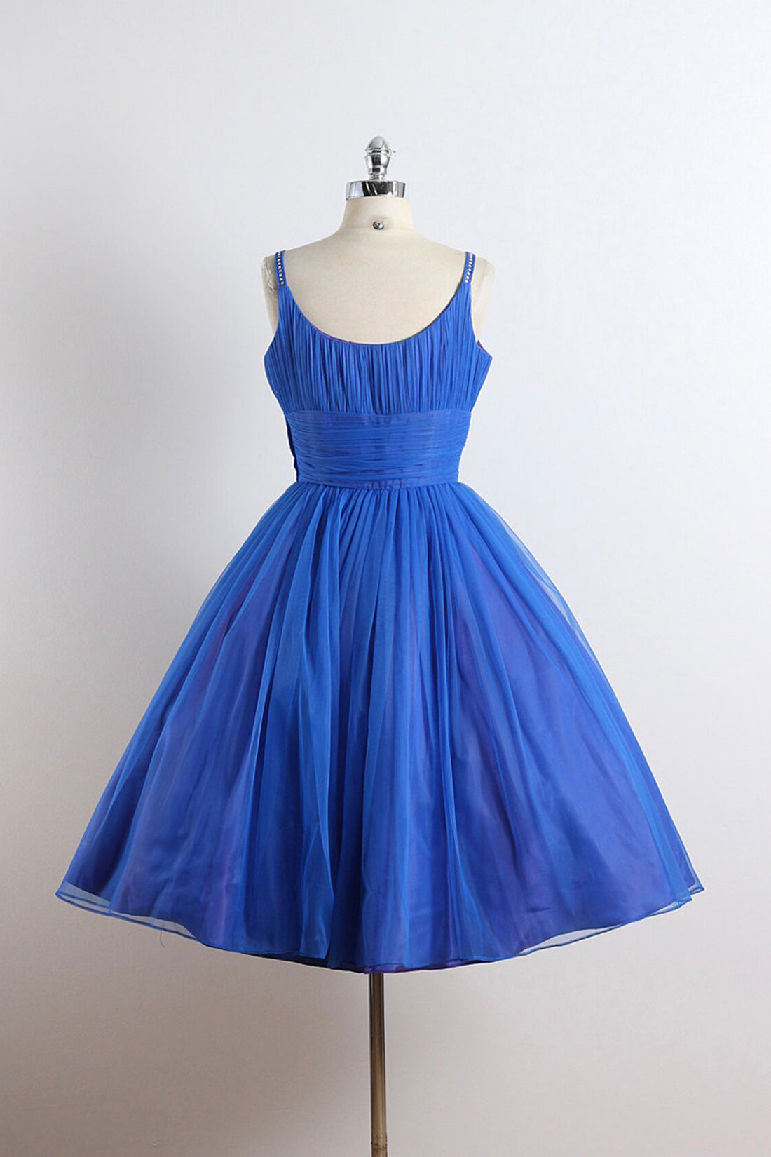 Scoop Neckline Royal Blue Party Dress, A-Line Spaghetti Strap Short Evening Dress