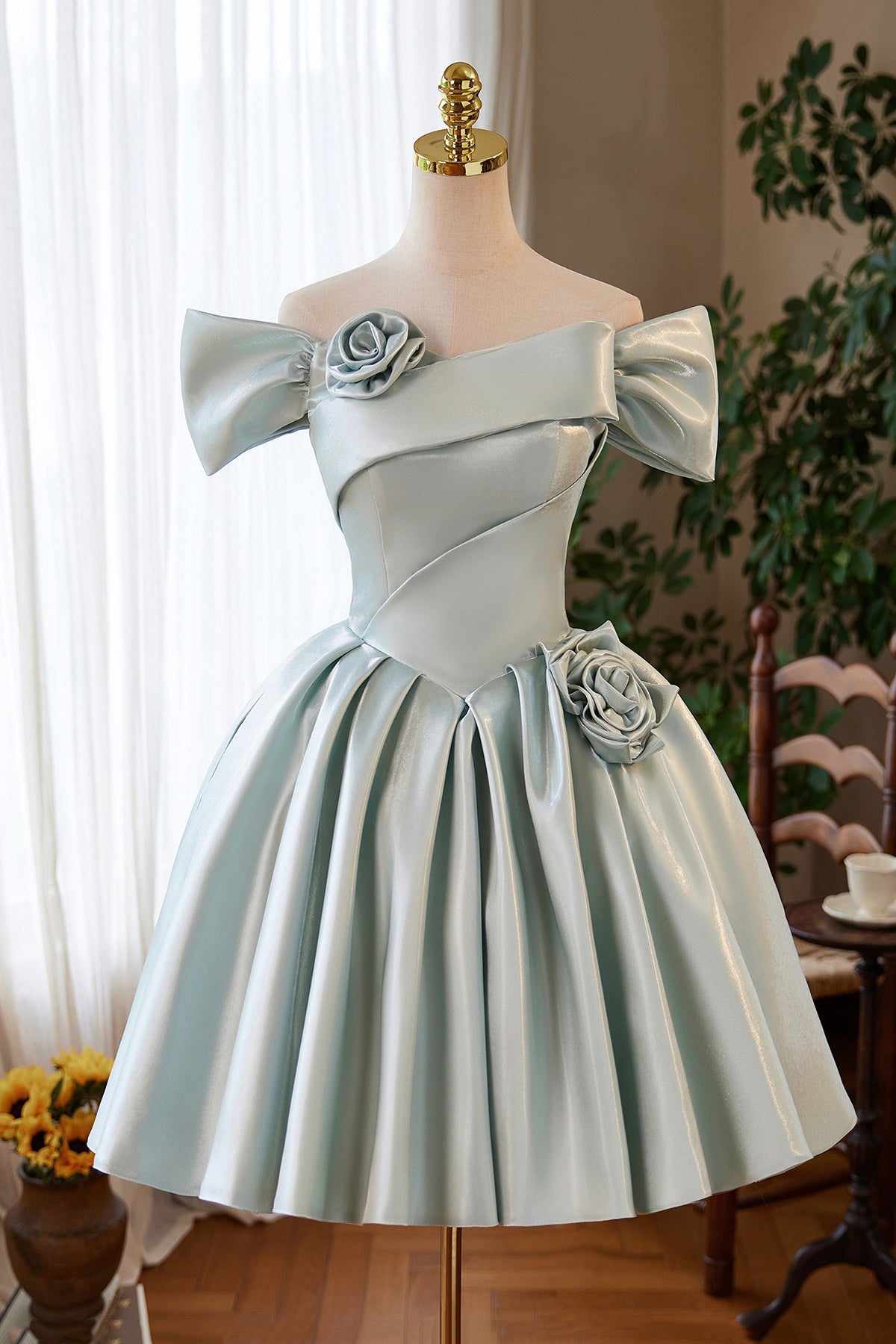 Gray Green Satin Short Prom Dress, Cute A-Line Homecoming Party Dress