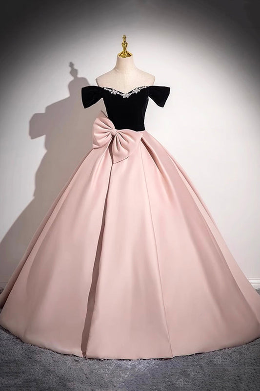 Pink Satin Long Prom Dress, Elegant A-Line Off the Shoulder Party Dress
