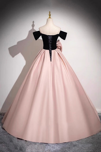 Pink Satin Long Prom Dress, Elegant A-Line Off the Shoulder Party Dress