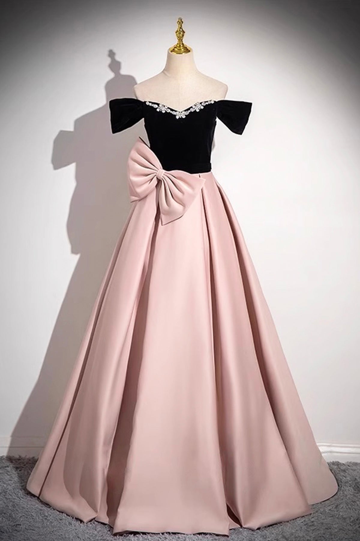 Pink Satin Long Prom Dress, Elegant A-Line Off the Shoulder Party Dress
