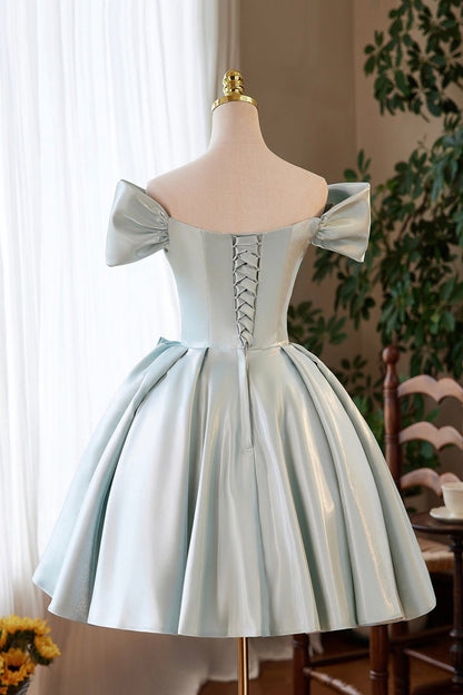 Gray Green Satin Short Prom Dress, Cute A-Line Homecoming Party Dress