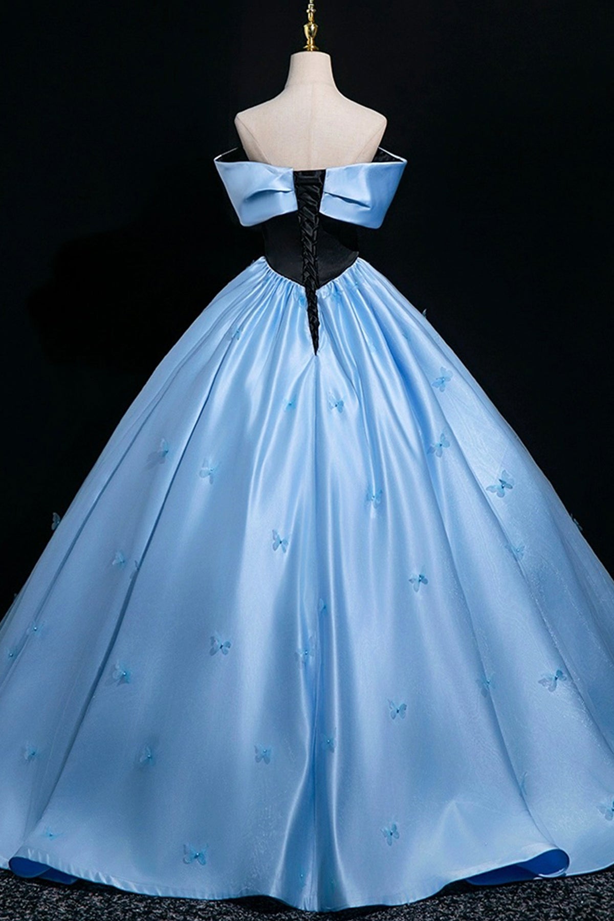 Blue Satin Floor Length Prom Dress, A-Line Off the Shoulder Party Dress