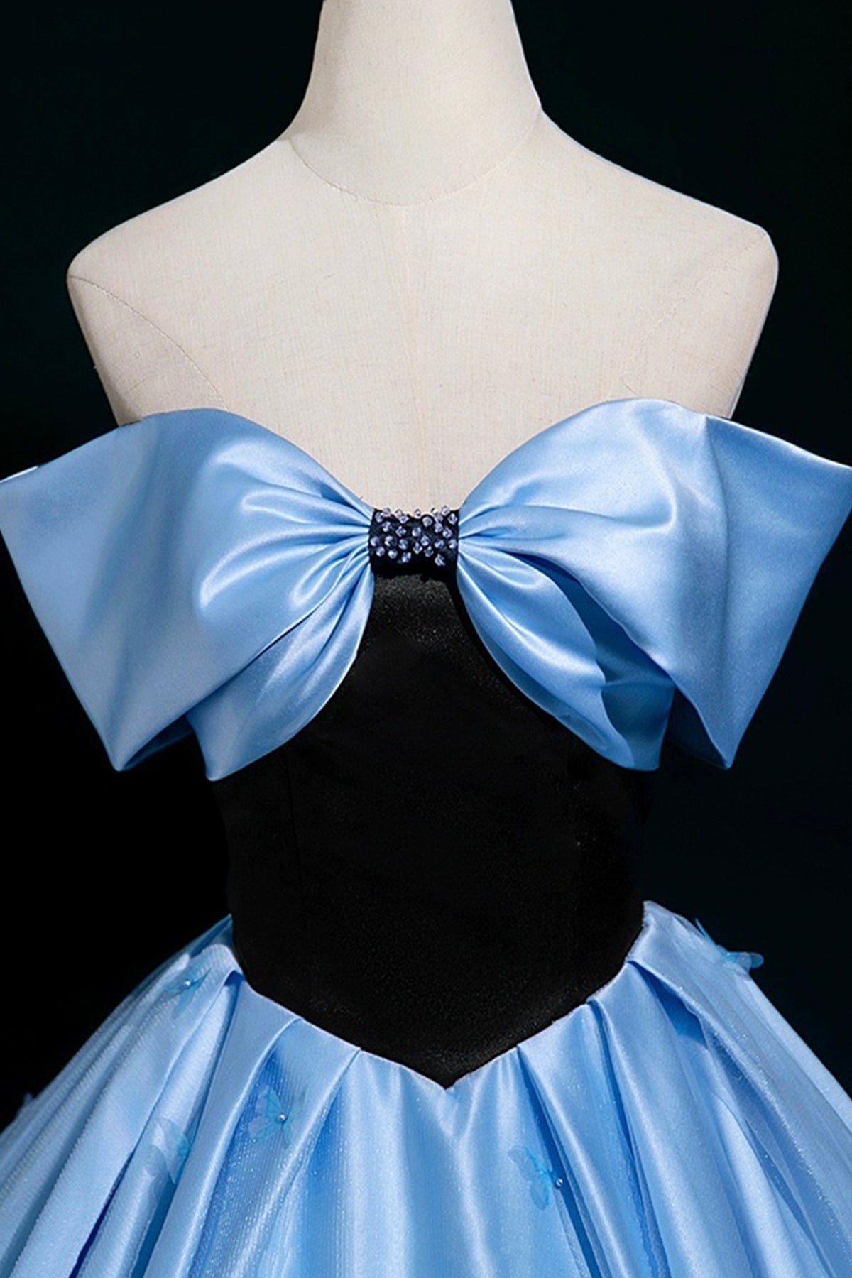 Blue Satin Floor Length Prom Dress, A-Line Off the Shoulder Party Dress