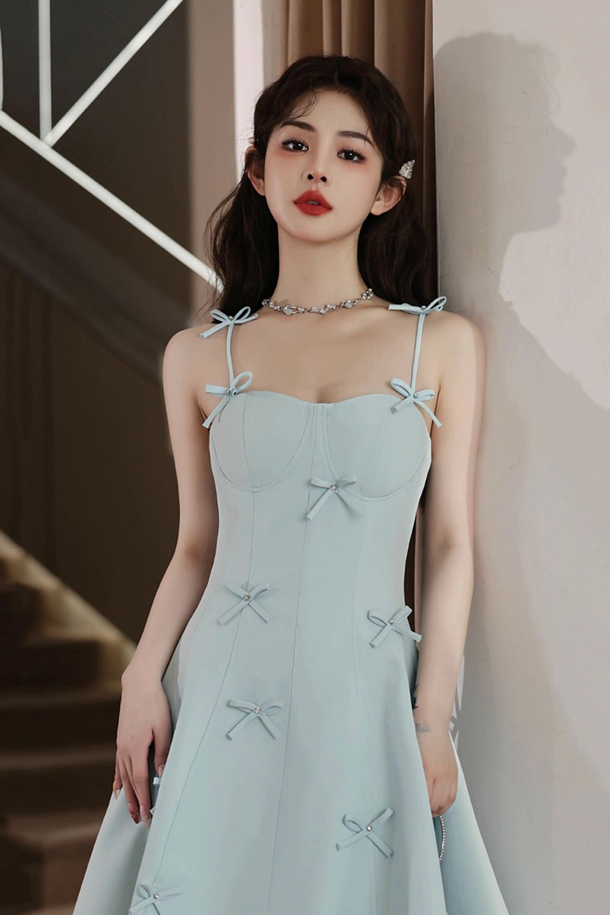 Light Blue Spaghetti Strap Short Prom Dress, Lovely A-Line Evening Party Dress