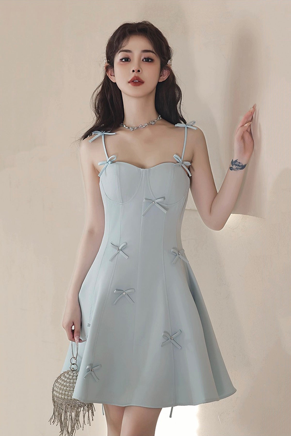 Light Blue Spaghetti Strap Short Prom Dress, Lovely A-Line Evening Party Dress