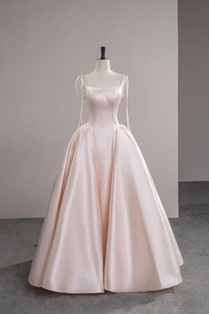 Pink Spaghetti Strap Satin Long Prom Dress, Beautiful A-Line Evening Party Dress