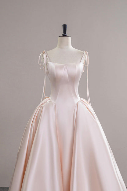 Pink Spaghetti Strap Satin Long Prom Dress, Beautiful A-Line Evening Party Dress
