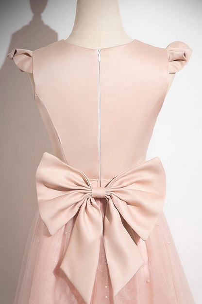 Pink Satin Tulle Long Prom Dress, Beautiful Pink Evening Party Dress