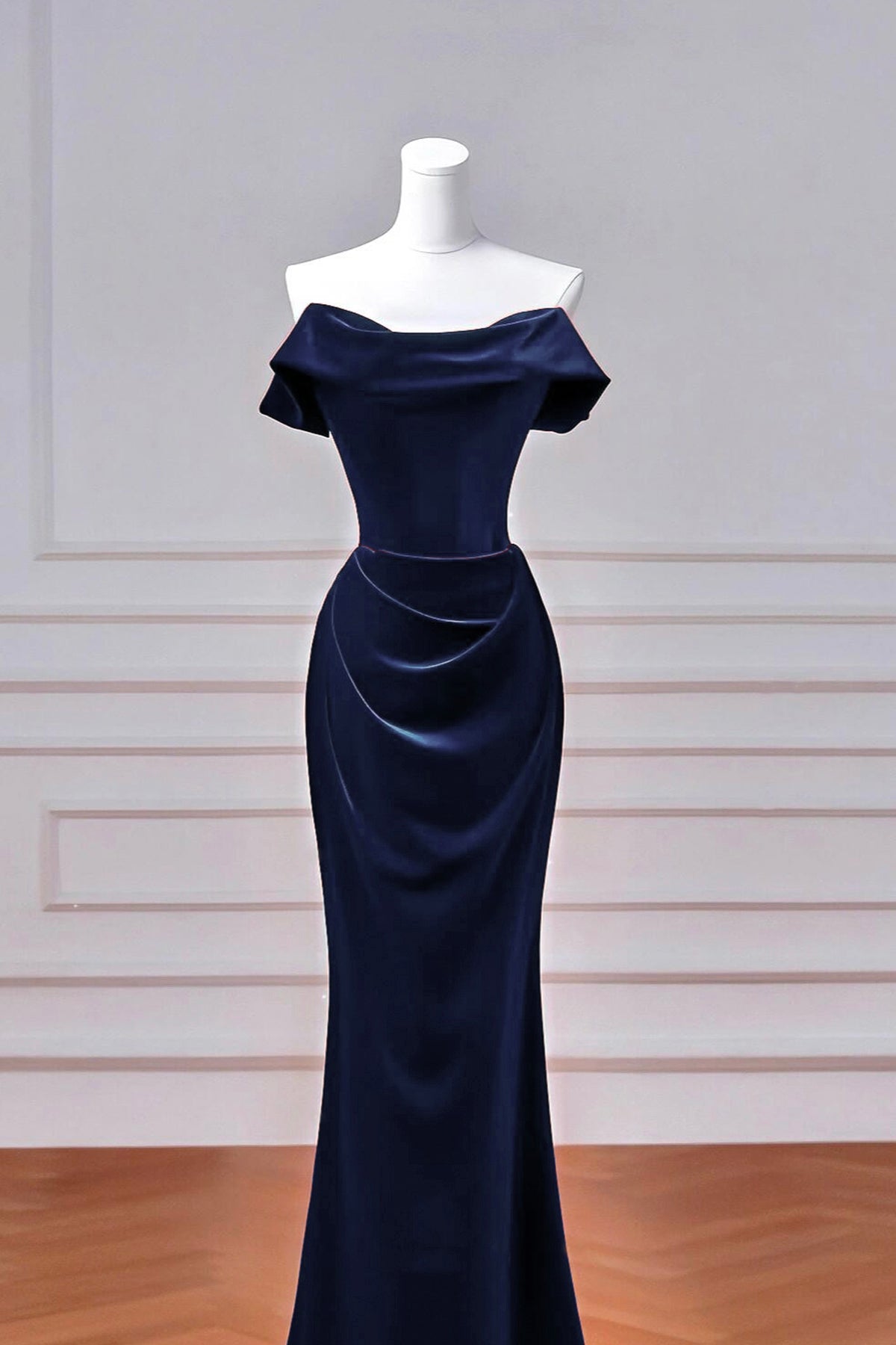 Navy Velvet Long Mermaid Prom Dress, Elegant Off the Shoulder Party Dress