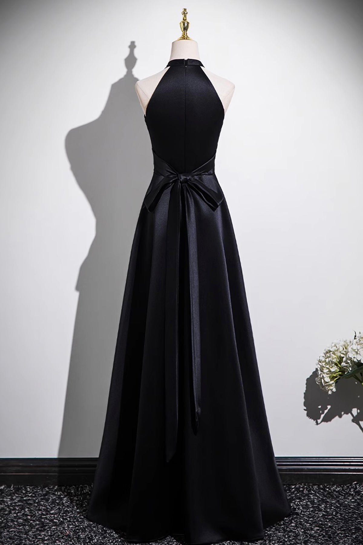 Black Satin Long Prom Dress, Black A-Line Evening Party Dress