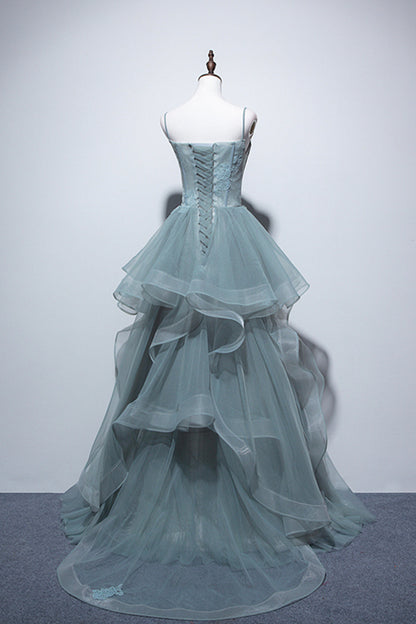 Dusty Green Tulle Lace Floor Length Formal Dress, Beautiful A-Line Evening Party Dress