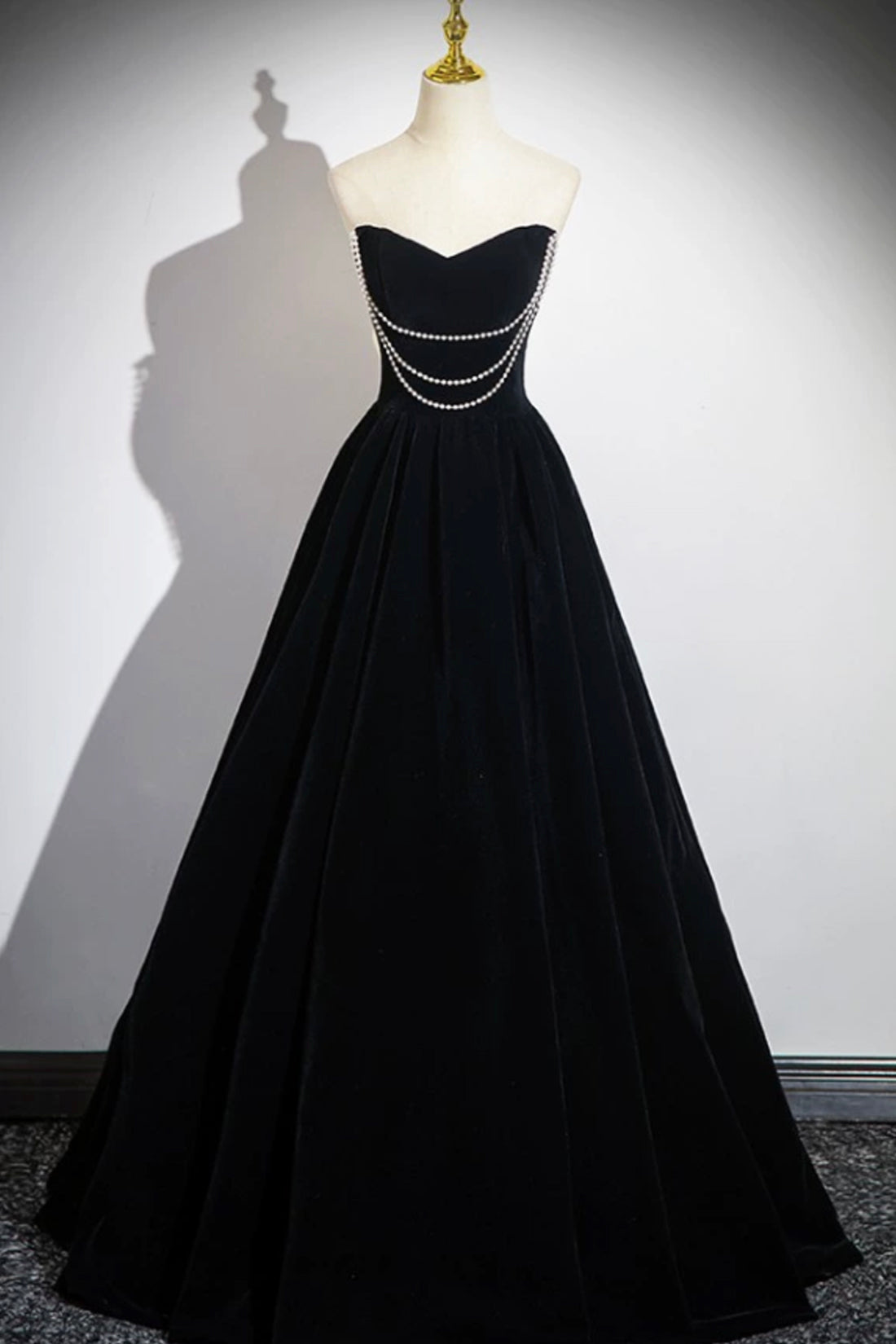 Black Velvet Long A-Line Prom Dress, Off the Shoulder Evening Party Dress
