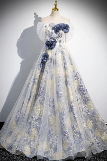 Elegant Tulle Floor Length Prom Dress, Off the Shoulder Evening Party Dress