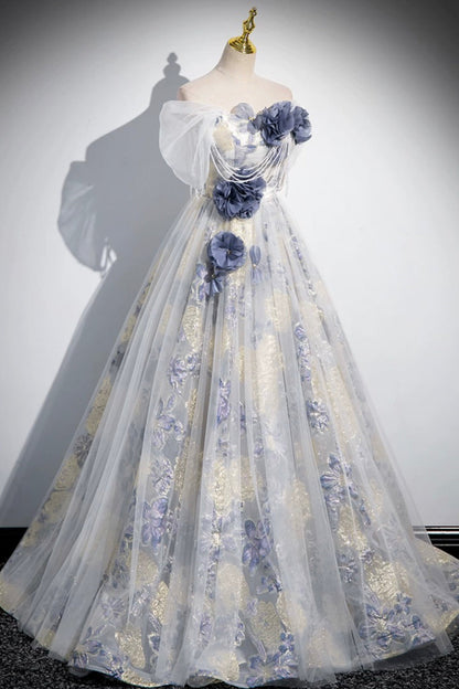 Elegant Tulle Floor Length Prom Dress, Off the Shoulder Evening Party Dress