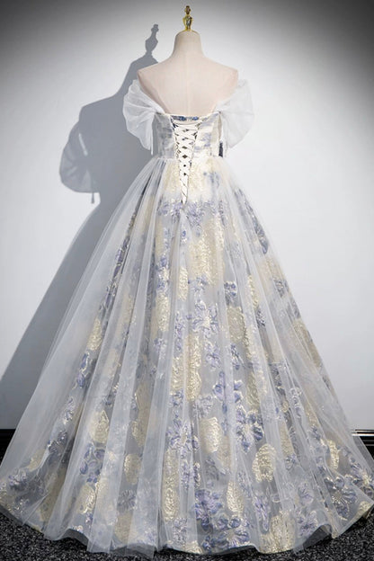 Elegant Tulle Floor Length Prom Dress, Off the Shoulder Evening Party Dress