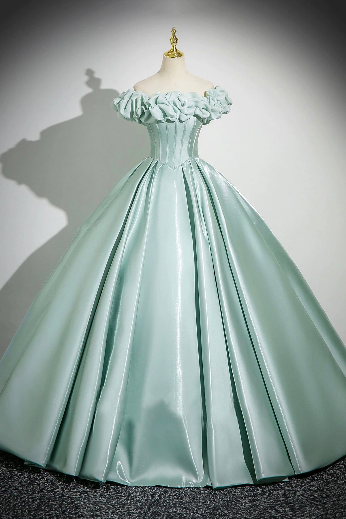 Green Satin Long Prom Dress, Beautiful A-Line Off the Shoulder Party Dress