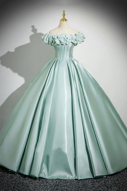 Green Satin Long Prom Dress, Beautiful A-Line Off the Shoulder Party Dress