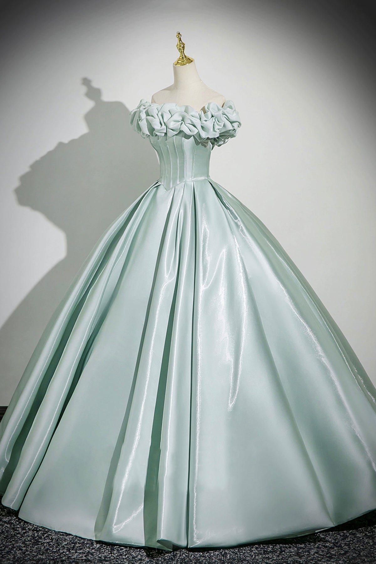 Green Satin Long Prom Dress, Beautiful A-Line Off the Shoulder Party Dress
