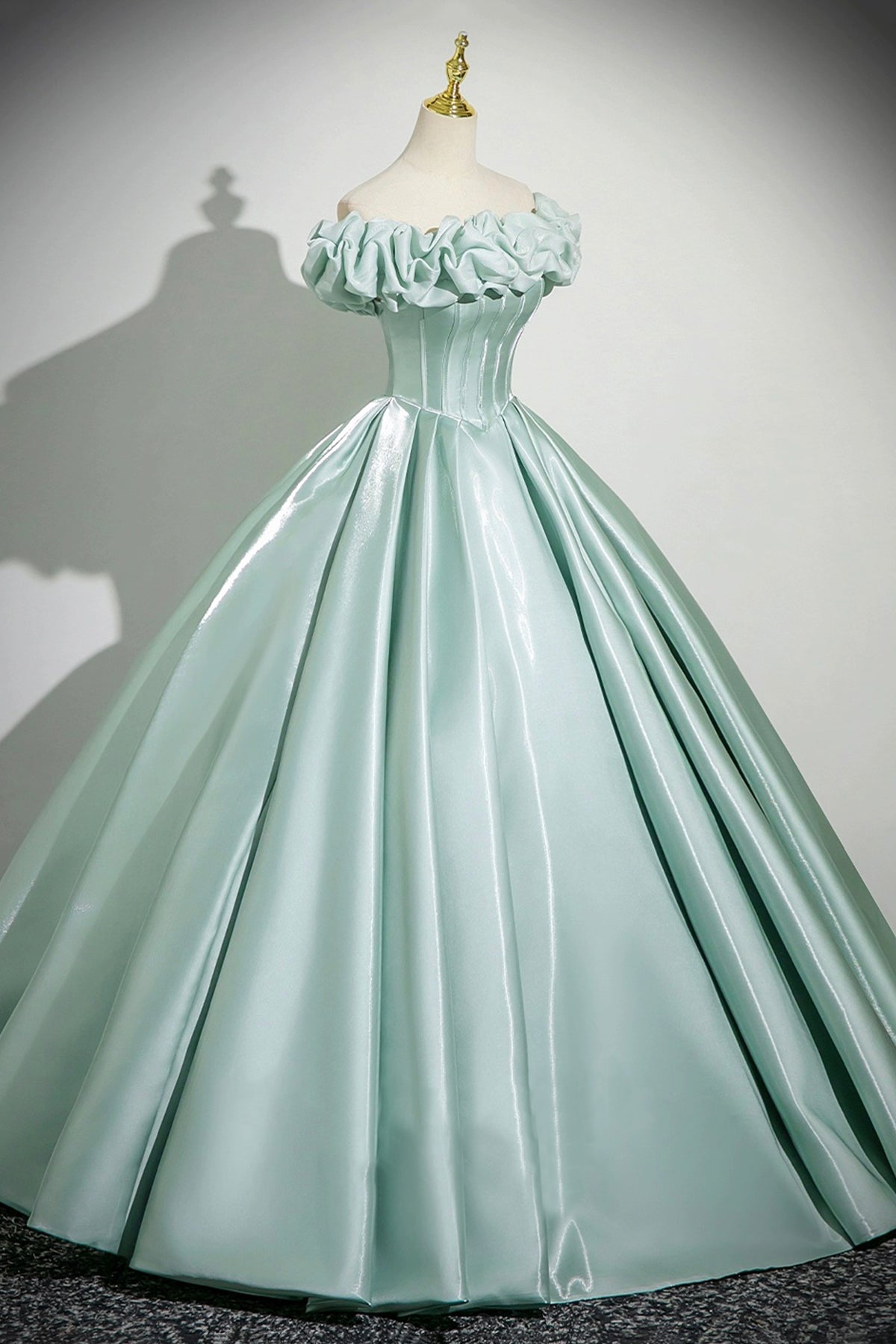 Green Satin Long Prom Dress, Beautiful A-Line Off the Shoulder Party Dress