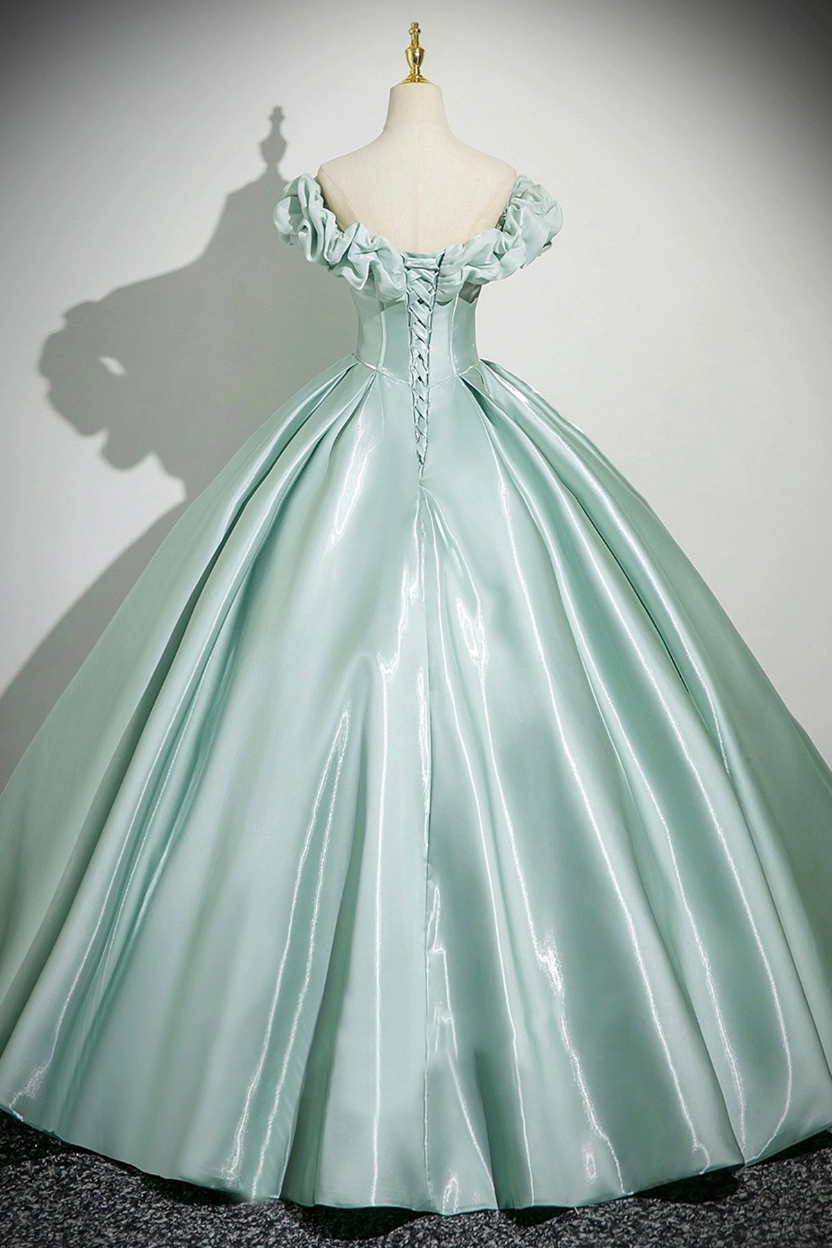 Green Satin Long Prom Dress, Beautiful A-Line Off the Shoulder Party Dress