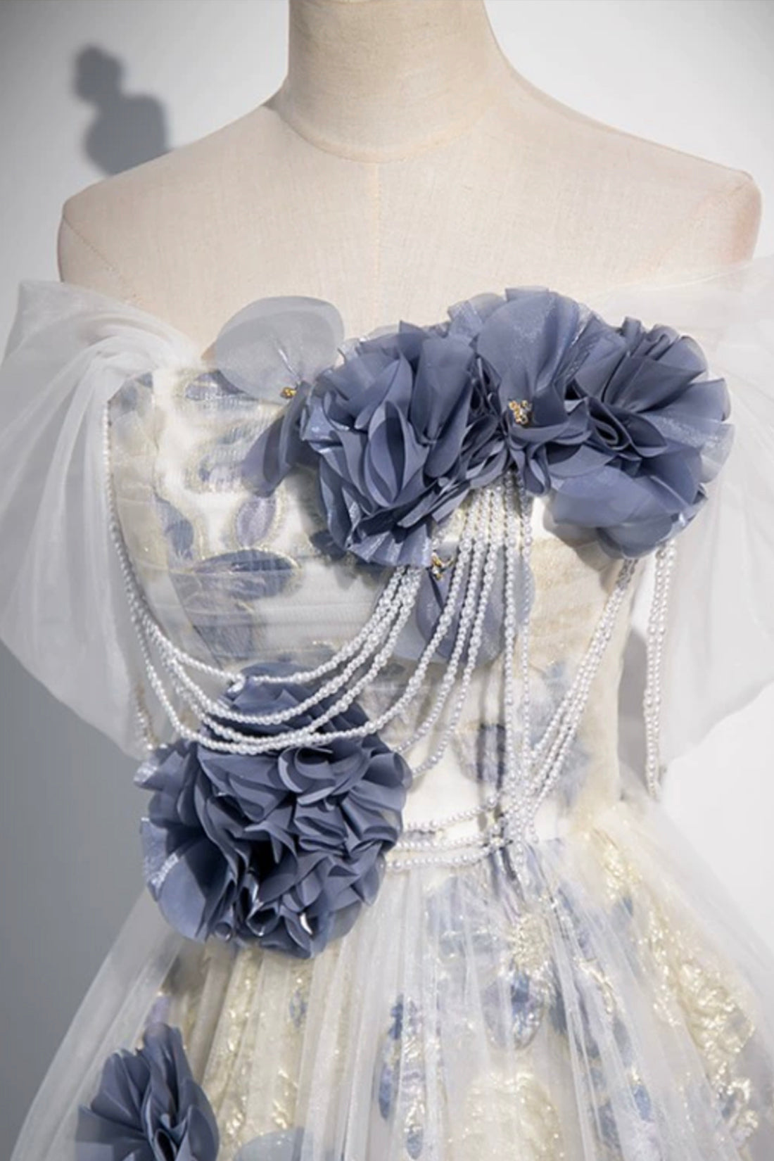 Elegant Tulle Floor Length Prom Dress, Off the Shoulder Evening Party Dress