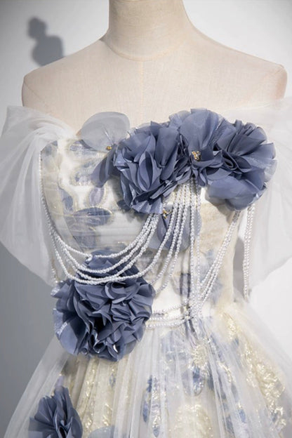 Elegant Tulle Floor Length Prom Dress, Off the Shoulder Evening Party Dress