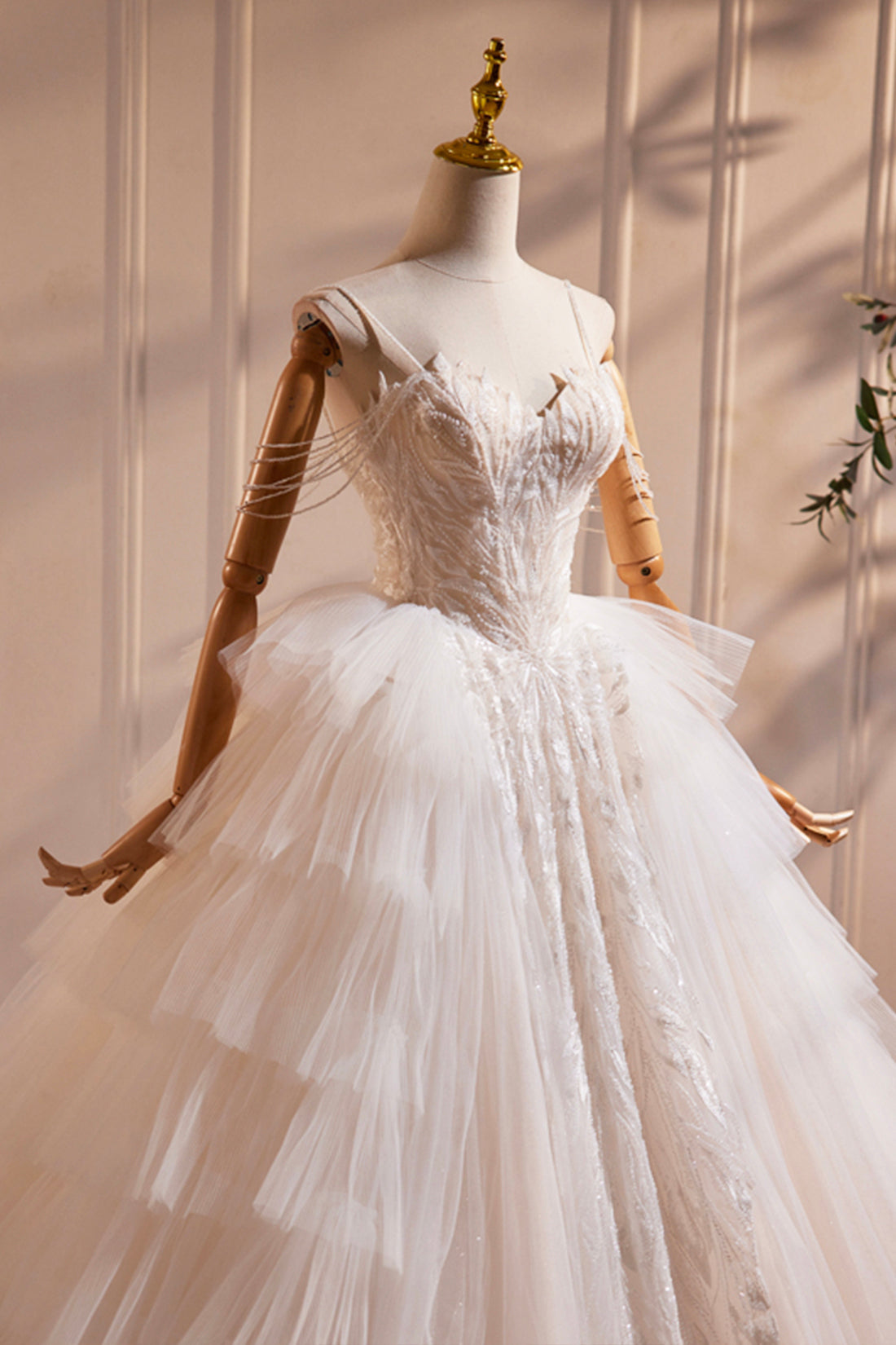 Champagne Sweetheart Layers Princess Dress, Beautiful Spaghetti Straps Tulle Formal Gown