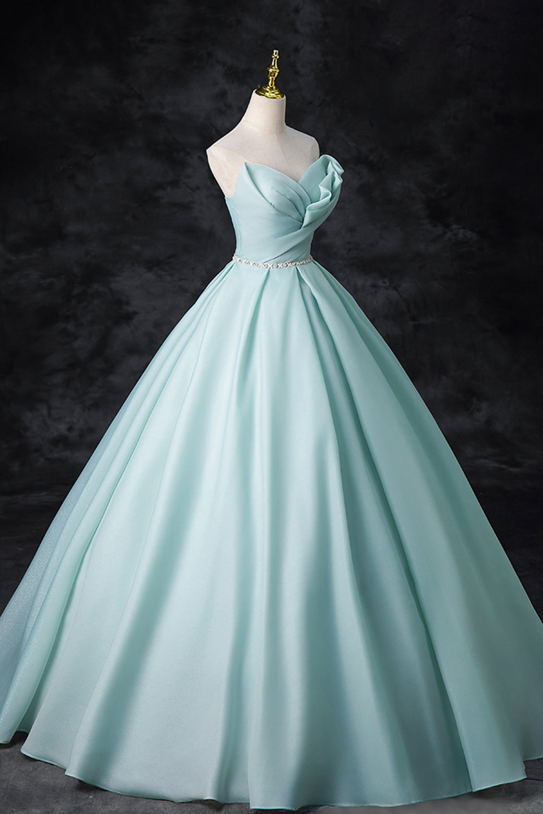 Blue Tulle Floor Length Party Dress, A-Line Strapless Formal Evening Dress