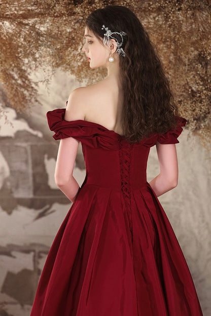 Burgundy Off the Shoulder Long A-Line Formal Prom Dresses