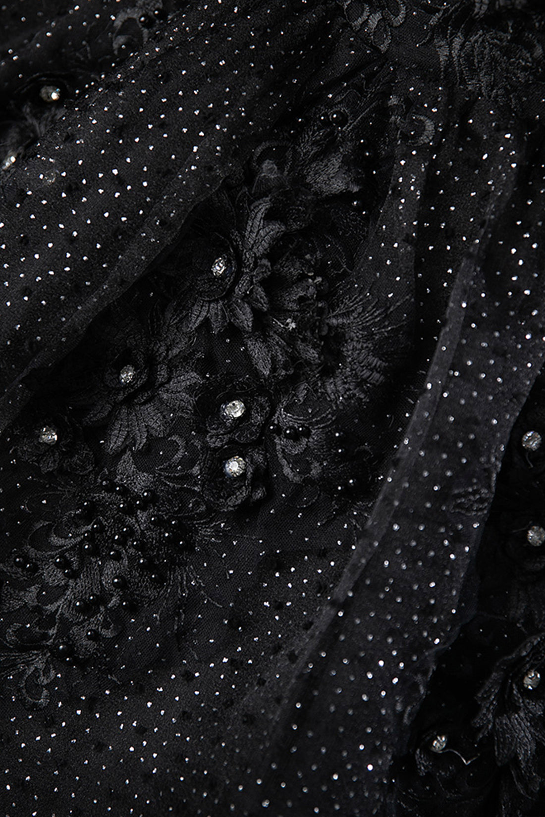 Black Tulle Lace Long Prom Dress, Black A-Line Off the Shoulder Evening Party Dress