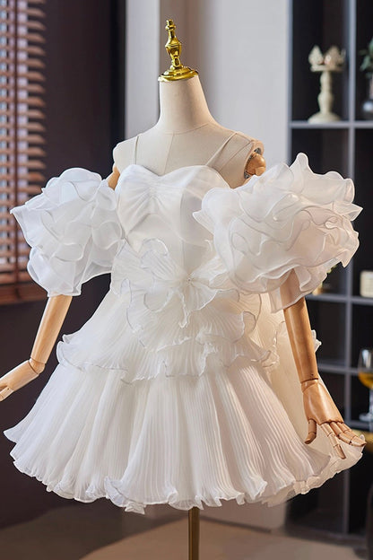 White Tulle Short Prom Dress, A-Line Sweetheart Neck Party Dress