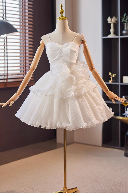 White Tulle Short Prom Dress, A-Line Sweetheart Neck Party Dress