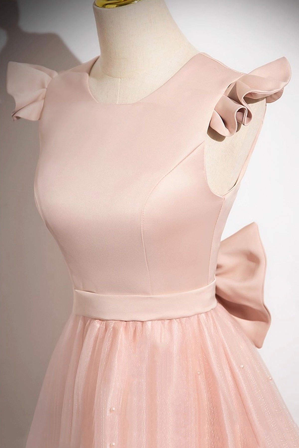 Pink Satin Tulle Long Prom Dress, Beautiful Pink Evening Party Dress