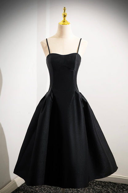 Black Spaghetti Strap  Satin Short Prom Dress, Simple A-Line Homecoming Party Dress