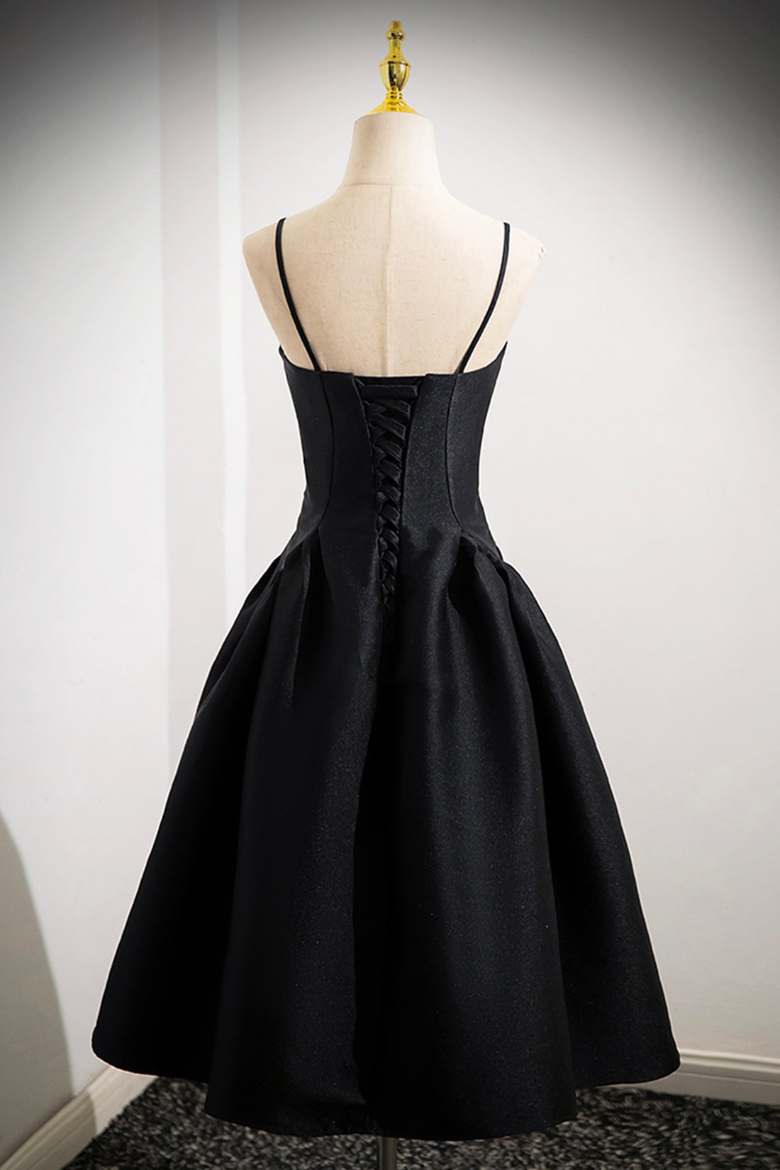 Black Spaghetti Strap  Satin Short Prom Dress, Simple A-Line Homecoming Party Dress