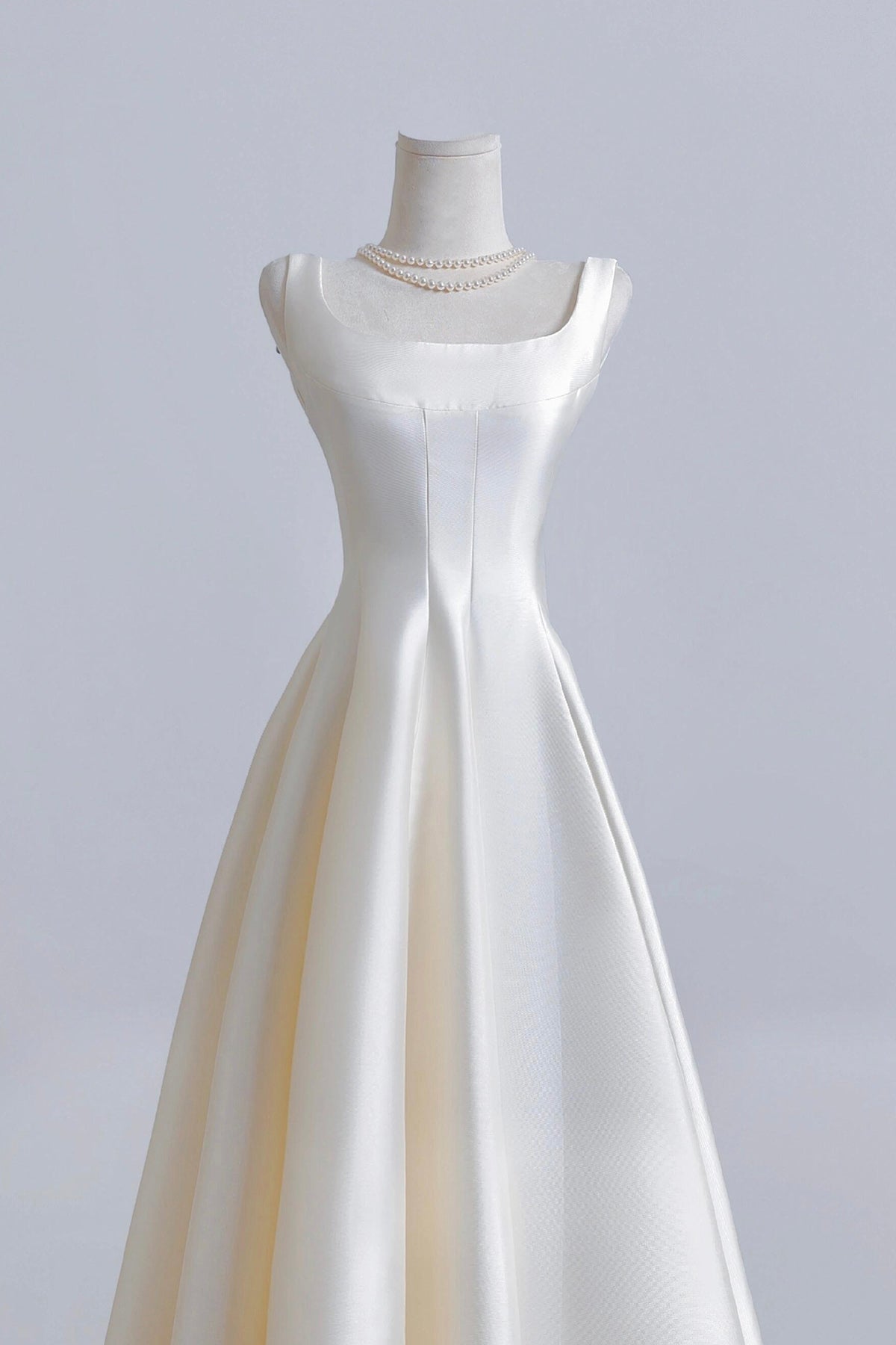 White Satin Tea Length Prom Dress, Beautiful A-Line Party Dress
