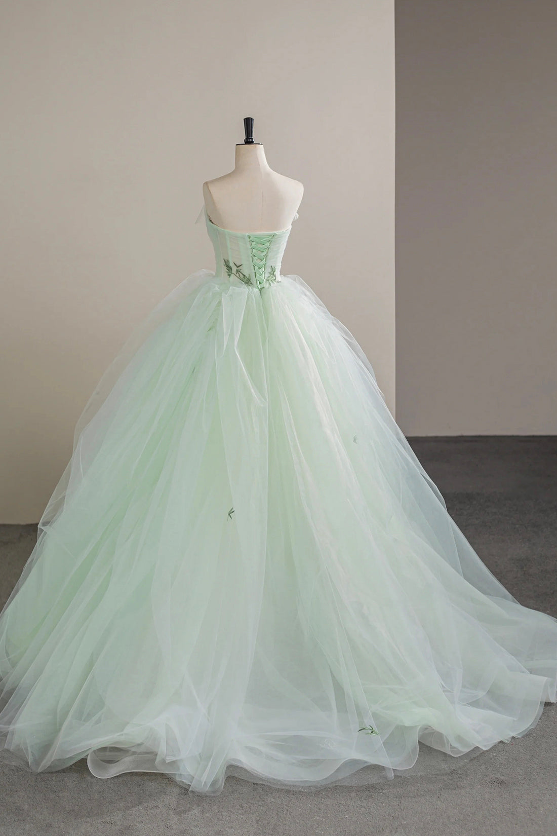 Lovely Sweetheart Neckline Tulle Long Prom Dress with Lace, Green Strapless Evening Dress