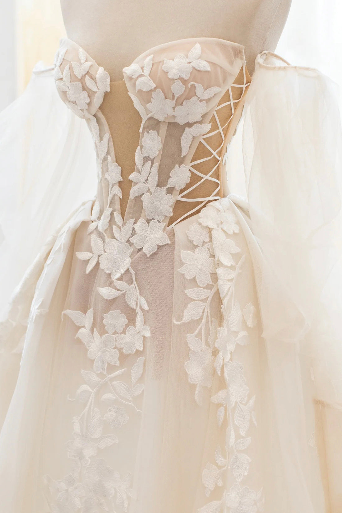 Champagne Lace Long A-Line Ball Gown, Off the Shoulder Evening Party Dress