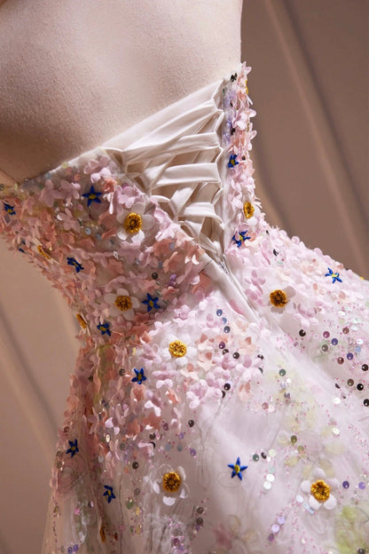 Cute 3D Floral Knee Length Party Dress, A-line Strapless Homecoming Dress