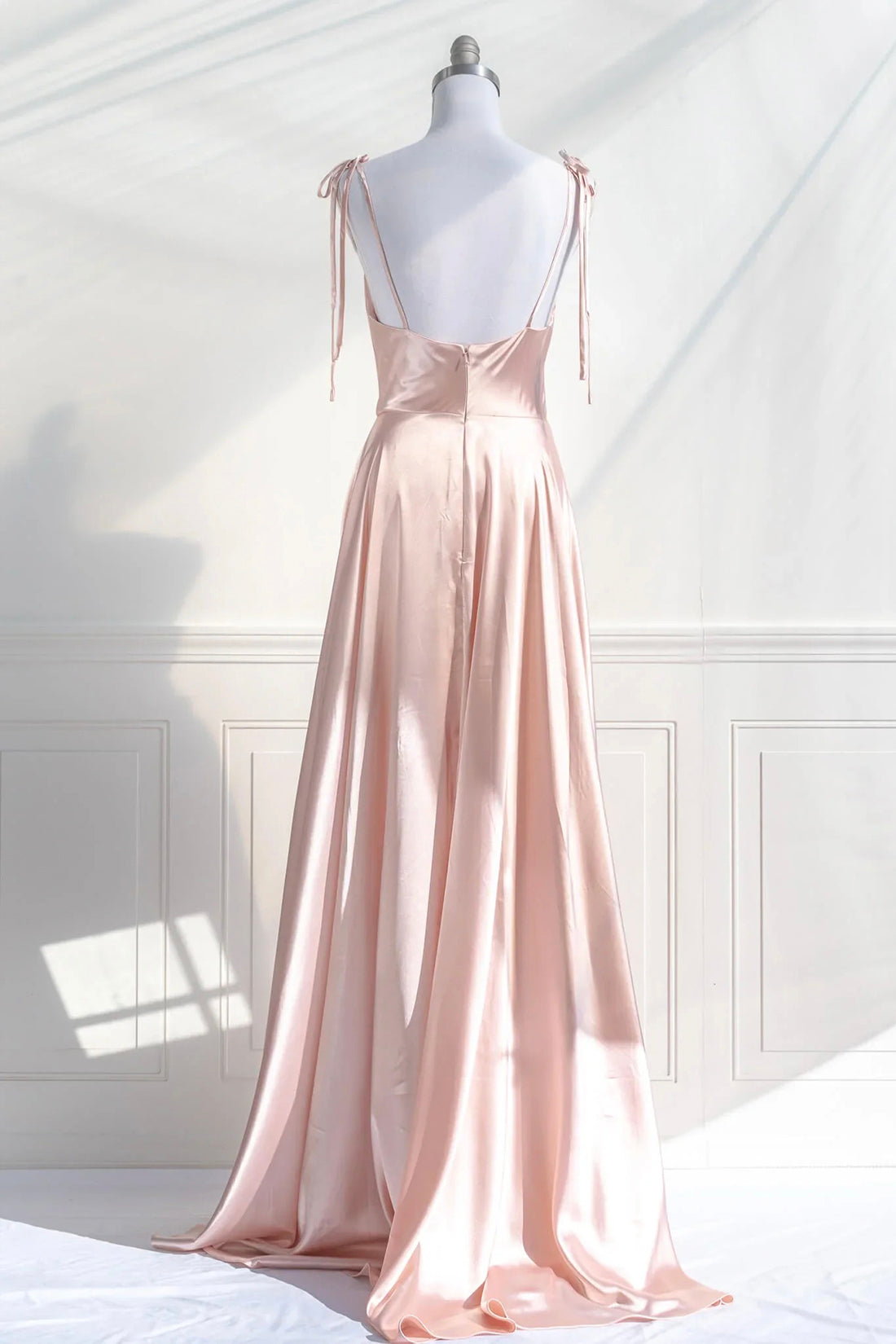 Pink Spaghetti Strap Satin Long Prom Dress, Simple A-Line Evening Party Dress